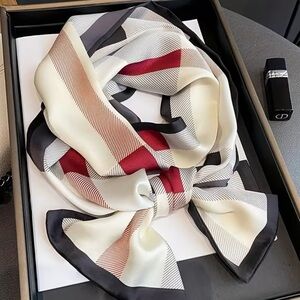 Elegant Cream and Red Silk Scarf